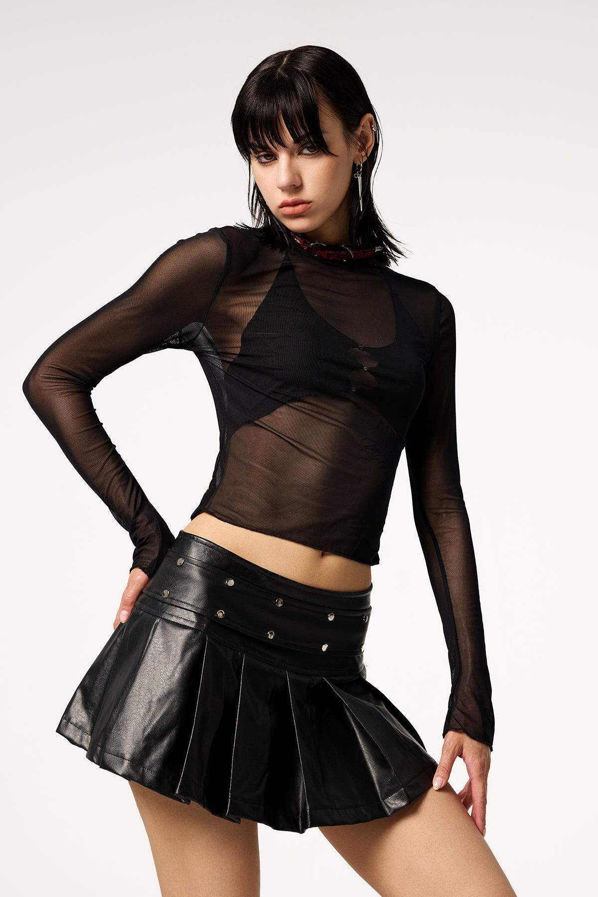 Acid Fang Leather Pleated Mini Skirt