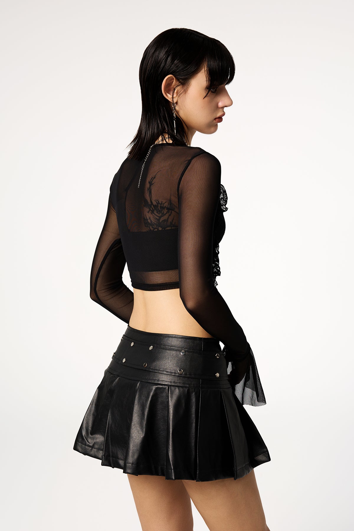 Acid Fang Leather Pleated Mini Skirt
