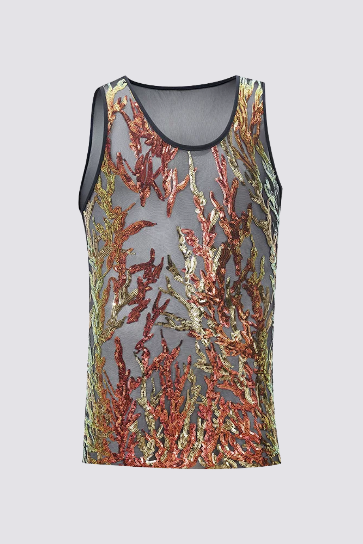 Aether Bond Mesh Sequin Tank Top Orange