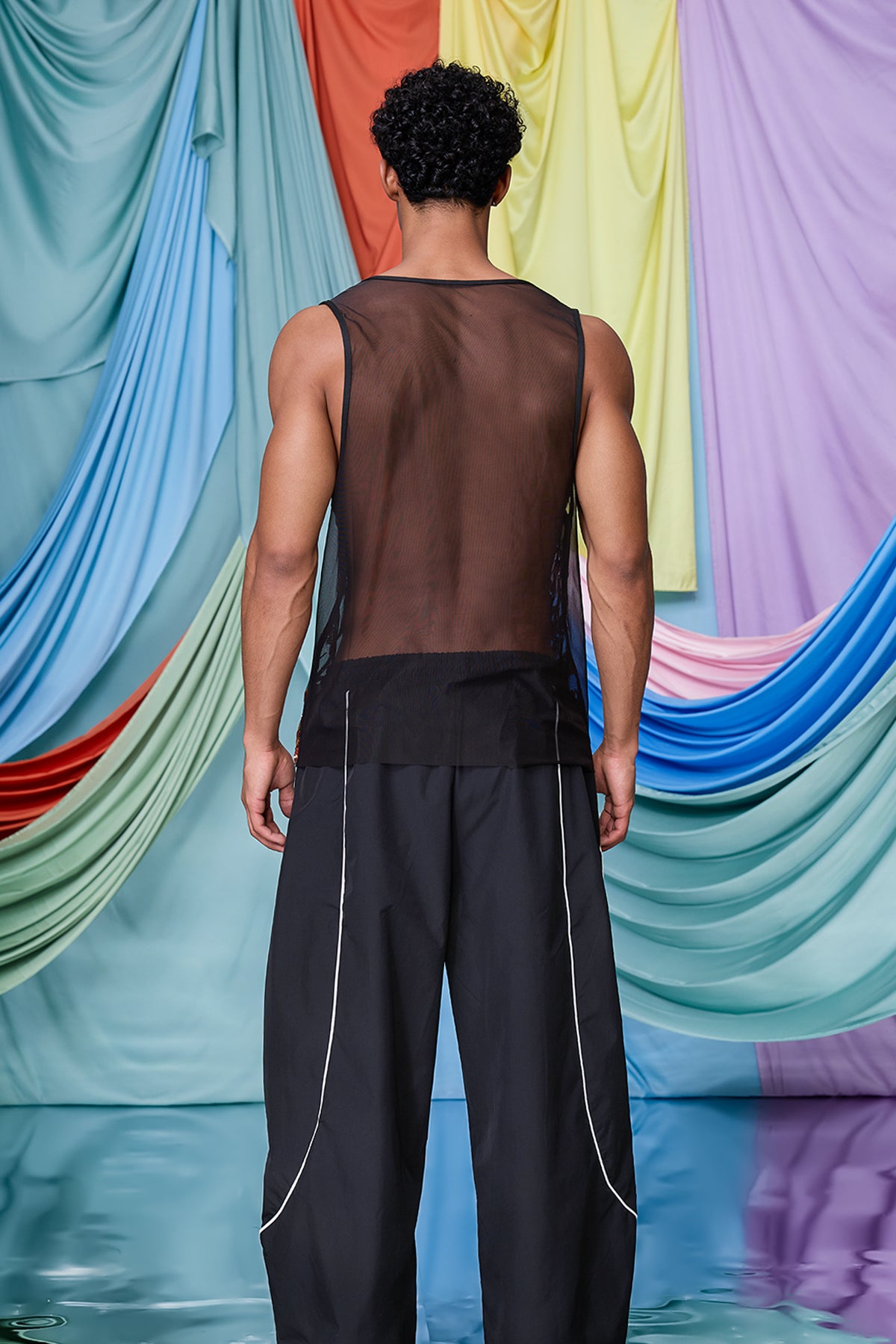 Aether Bond Mesh Sequin Tank Top Orange