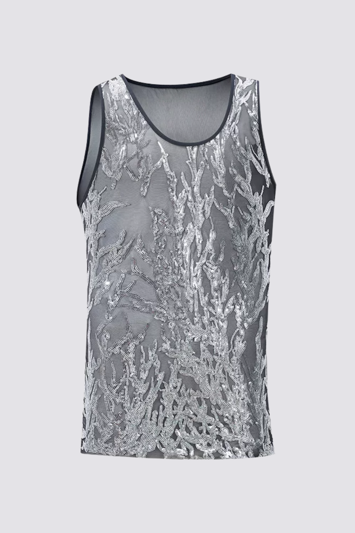 Aether Bond Mesh Sequin Tank Top Silver