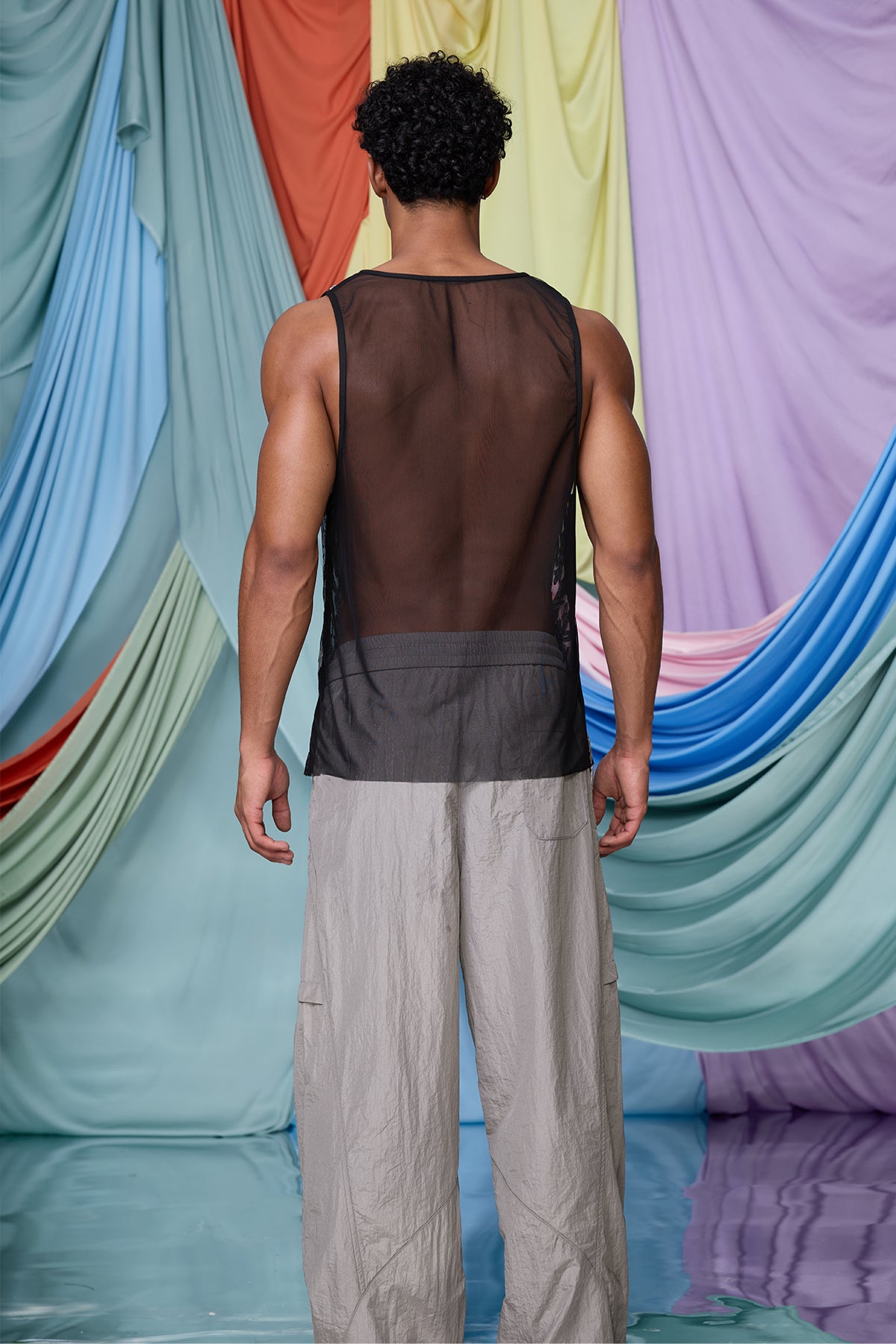 Aether Bond Mesh Sequin Tank Top Silver