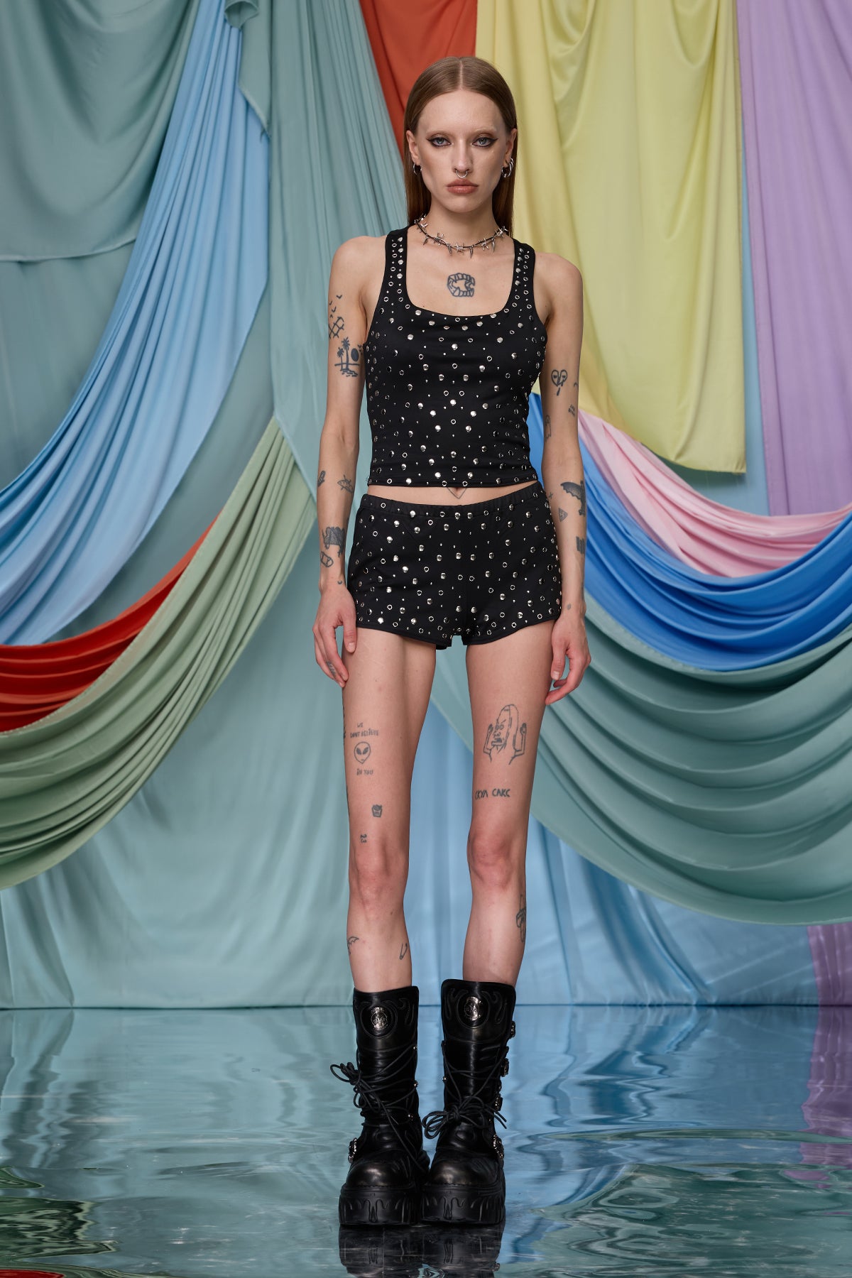 Aether Dark Sleeveless Dot Shorts Set