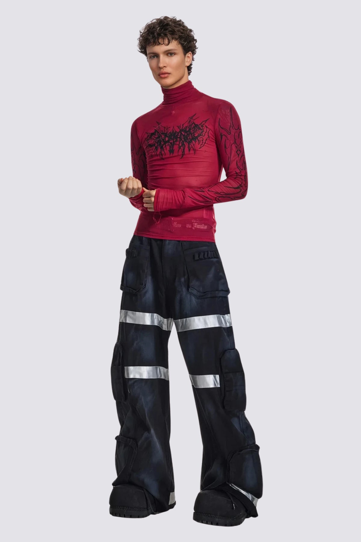 Air Glint High Neck Mesh Top Red