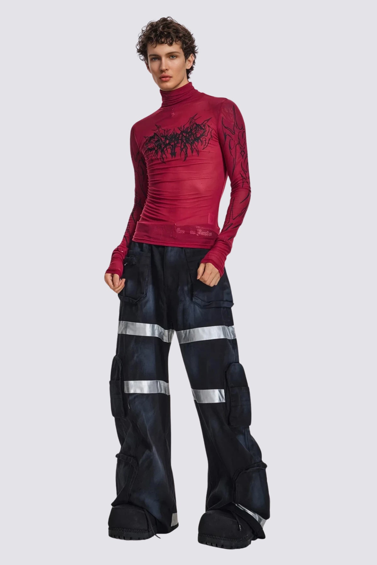 Air Glint High Neck Mesh Top Red