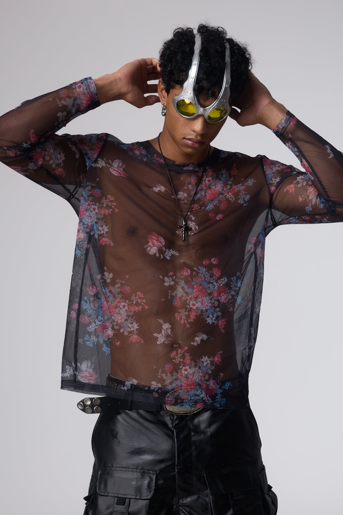 Air Trace Floral Mesh Top