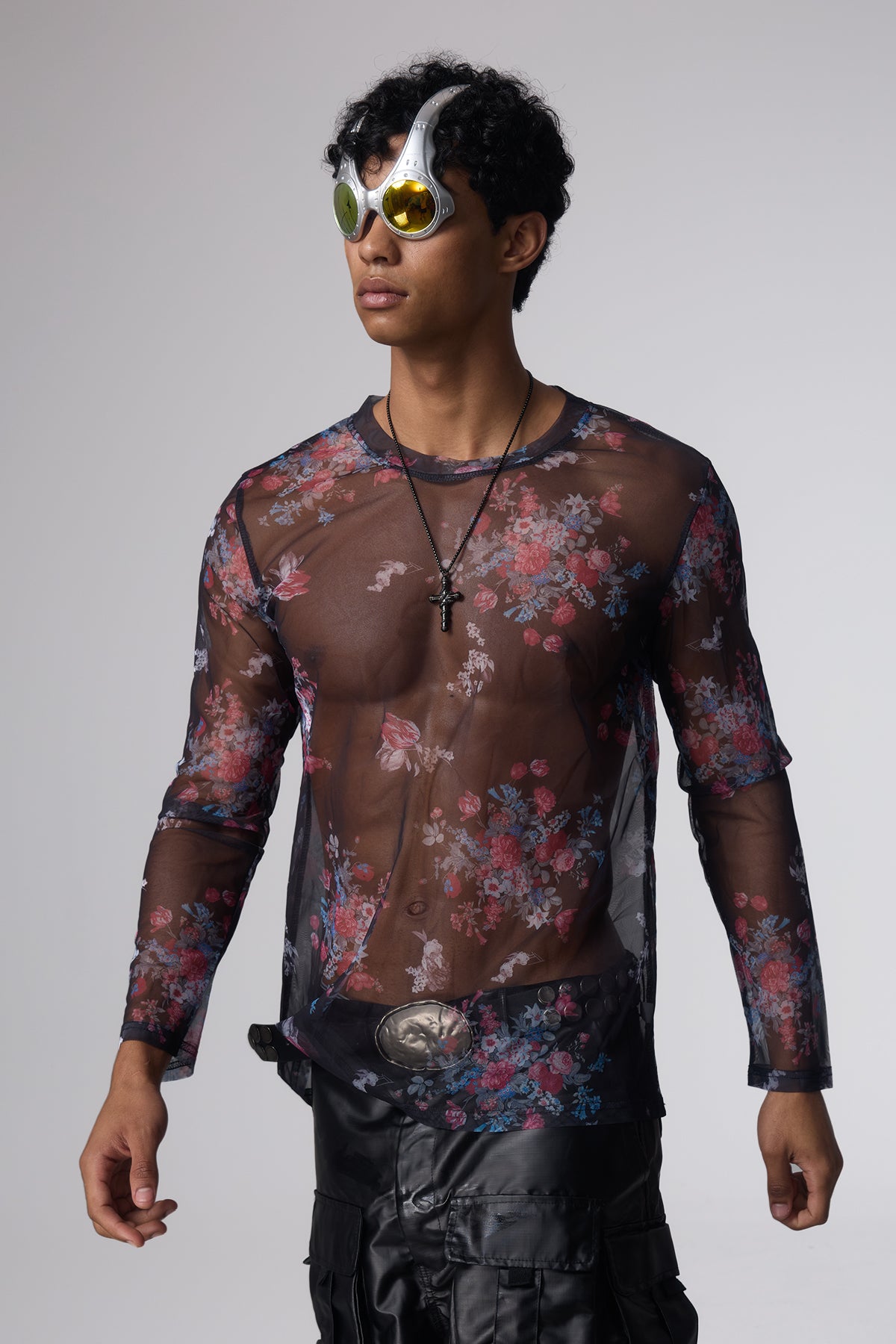 Air Trace Floral Mesh Top