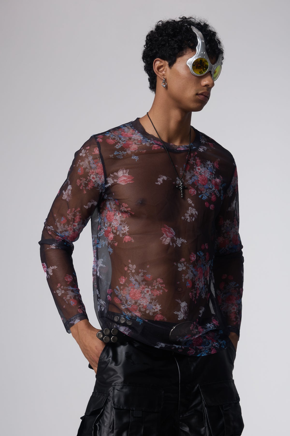Air Trace Floral Mesh Top