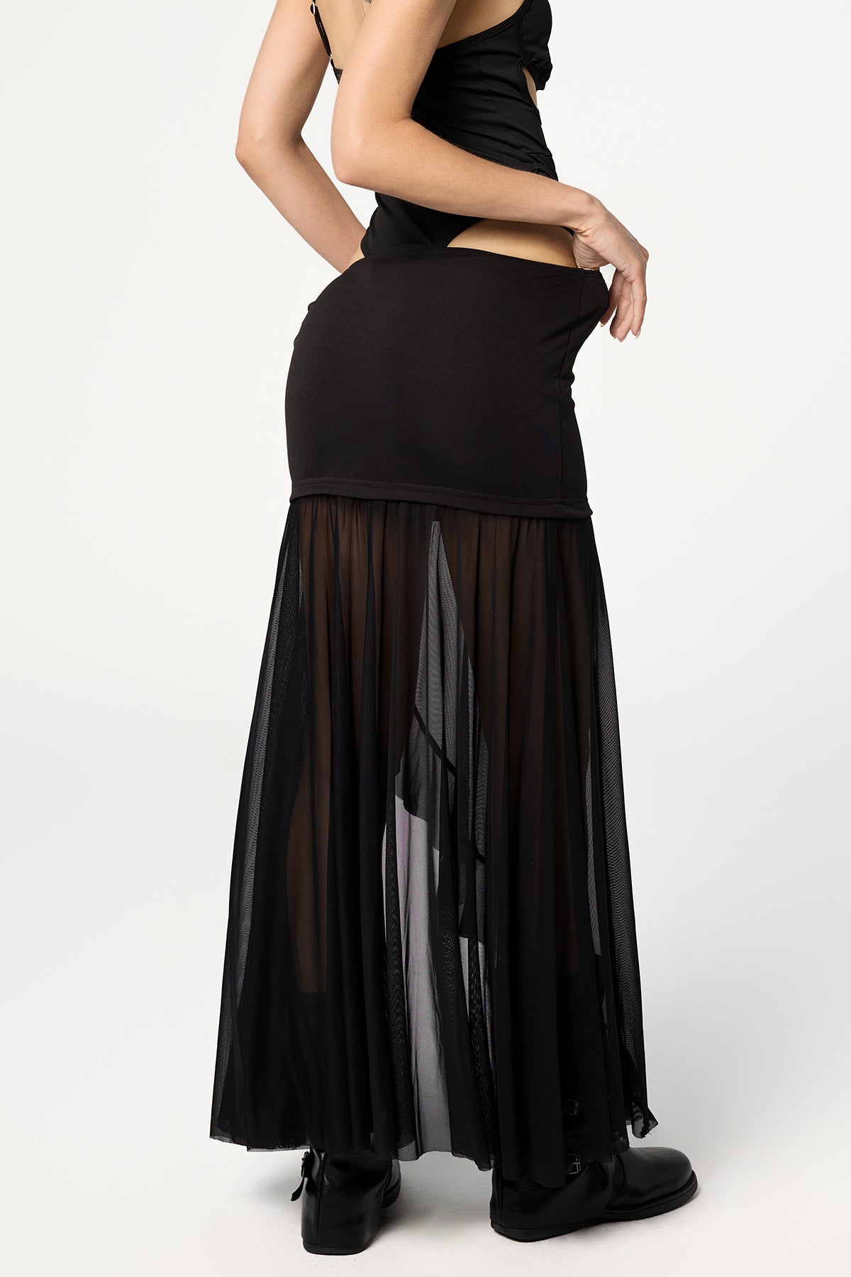 Air Veil Split Mesh Maxi Skirt