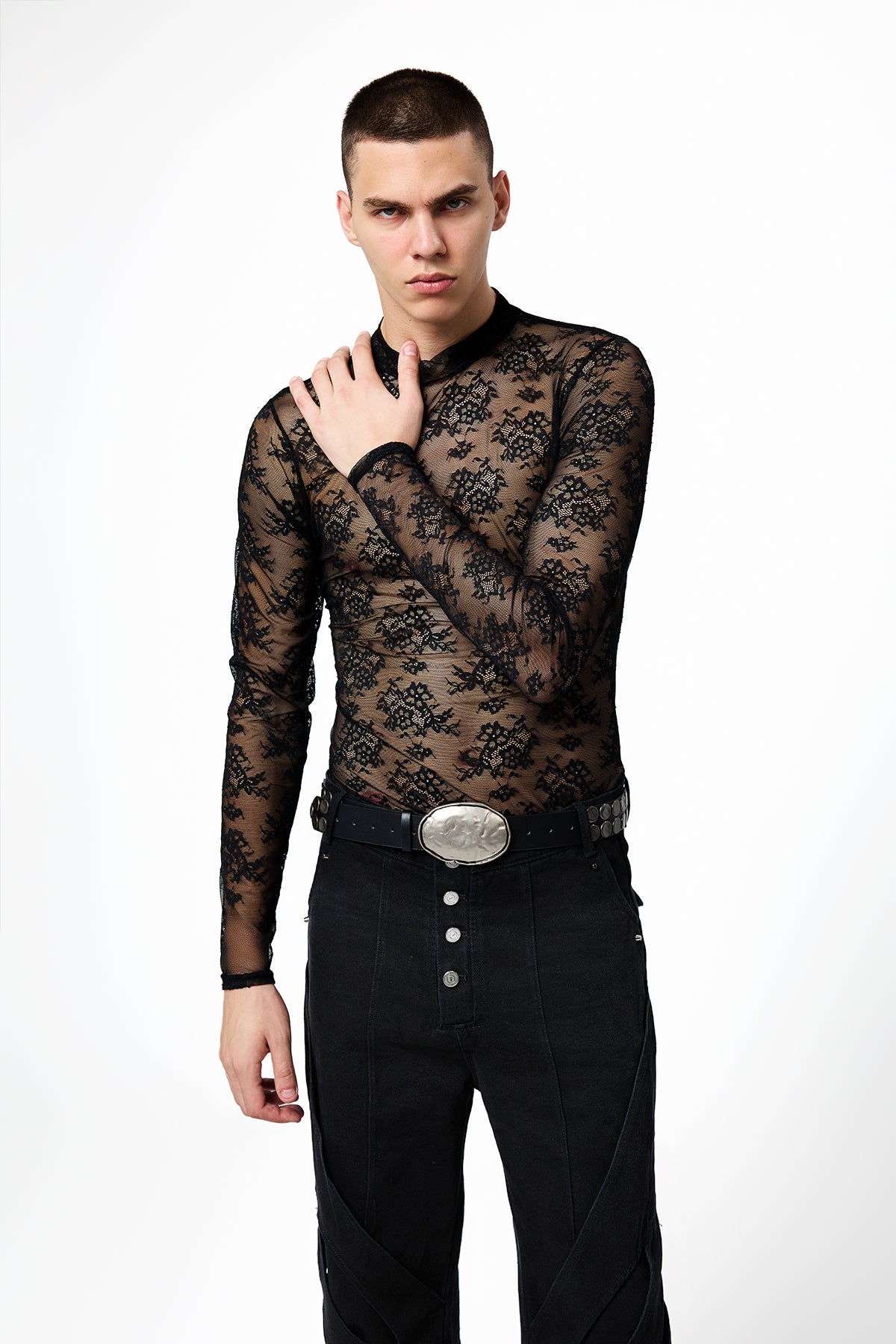 Airy Fabric Lace Up Mesh Top