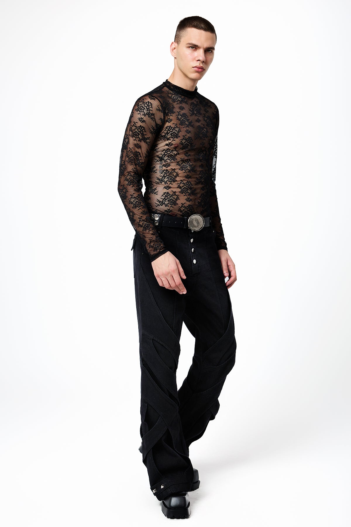 Airy Fabric Lace Up Mesh Top