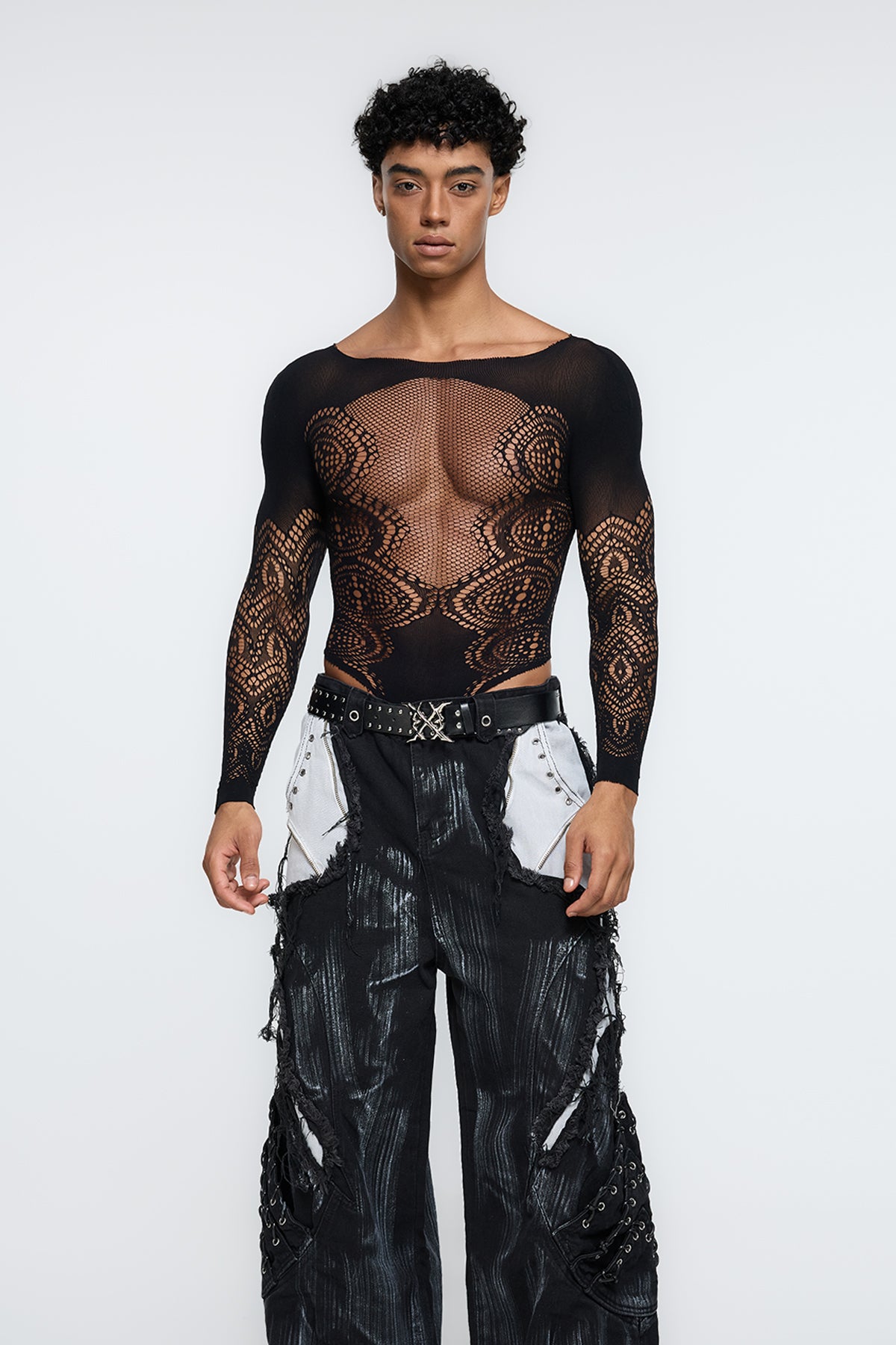 Alloy Shape Cutout Mesh Bodysuit