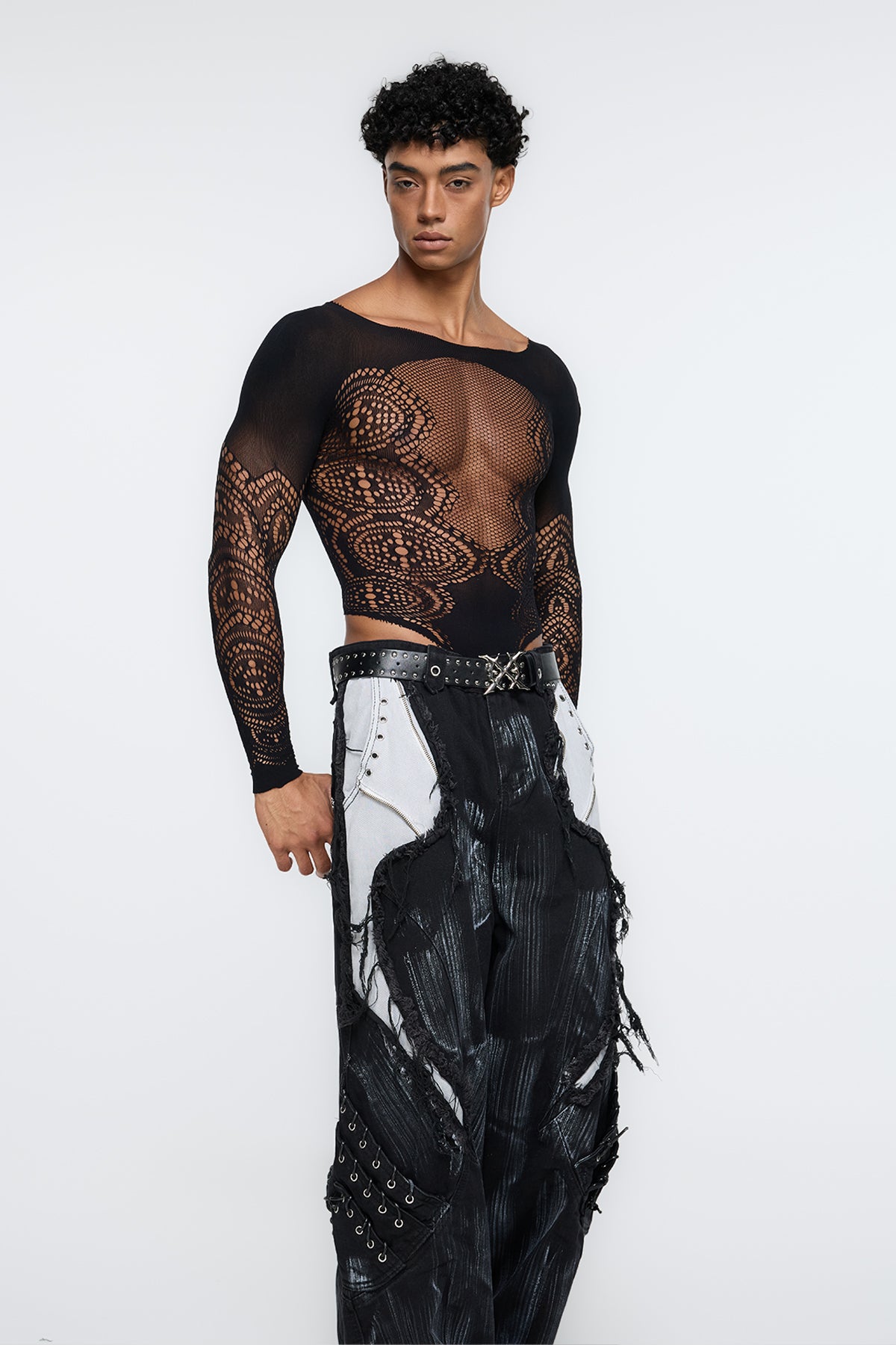 Alloy Shape Cutout Mesh Bodysuit