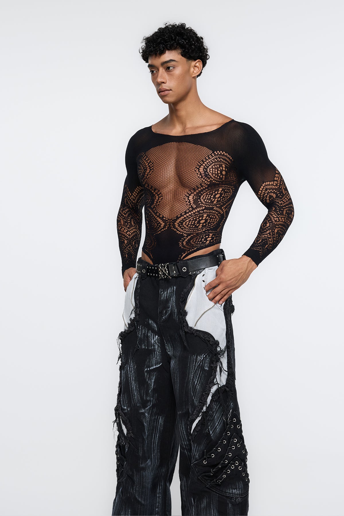 Alloy Shape Cutout Mesh Bodysuit