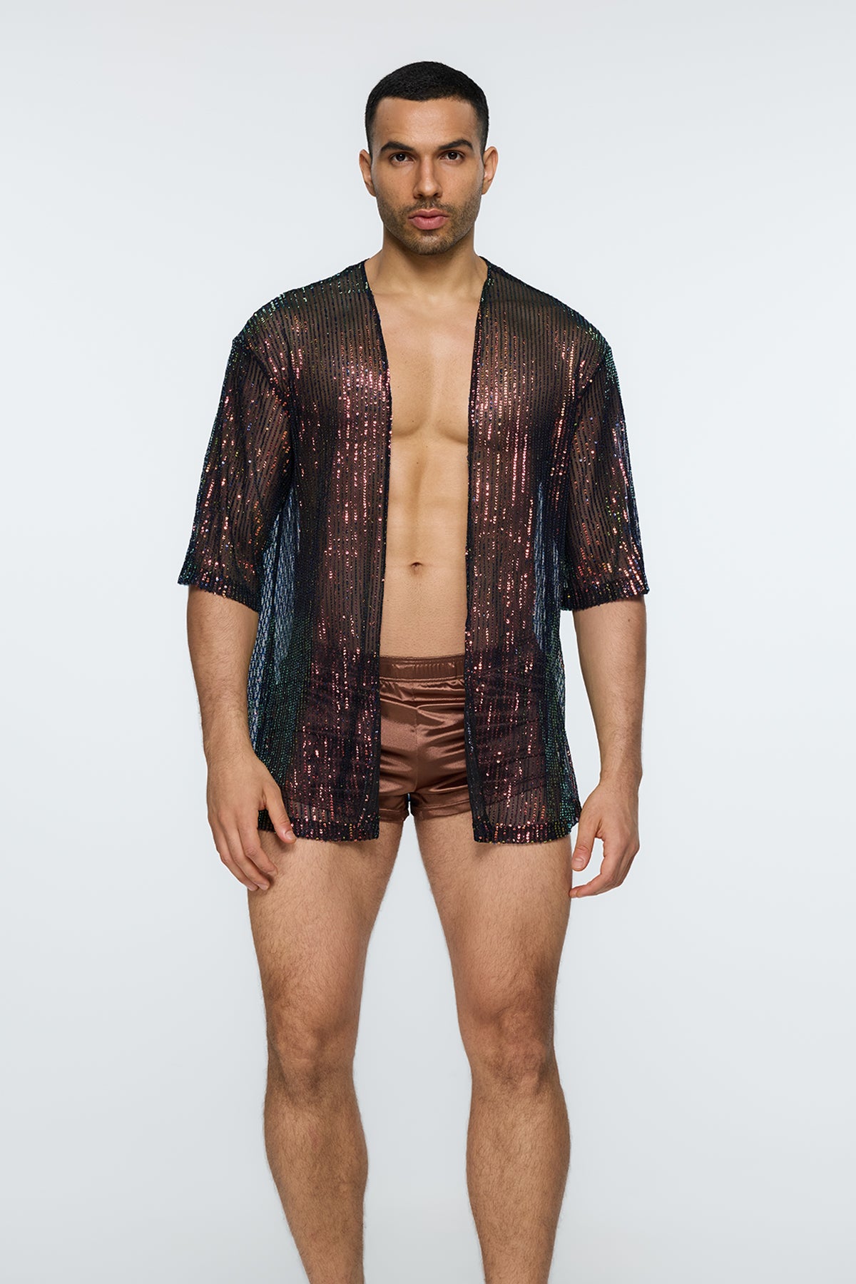 Alpha Stud Sequin Open Front Shirt Multi