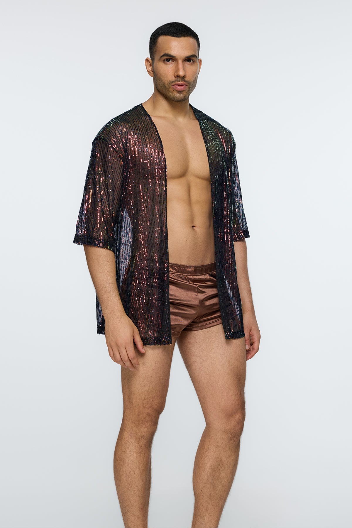Alpha Stud Sequin Open Front Shirt Multi