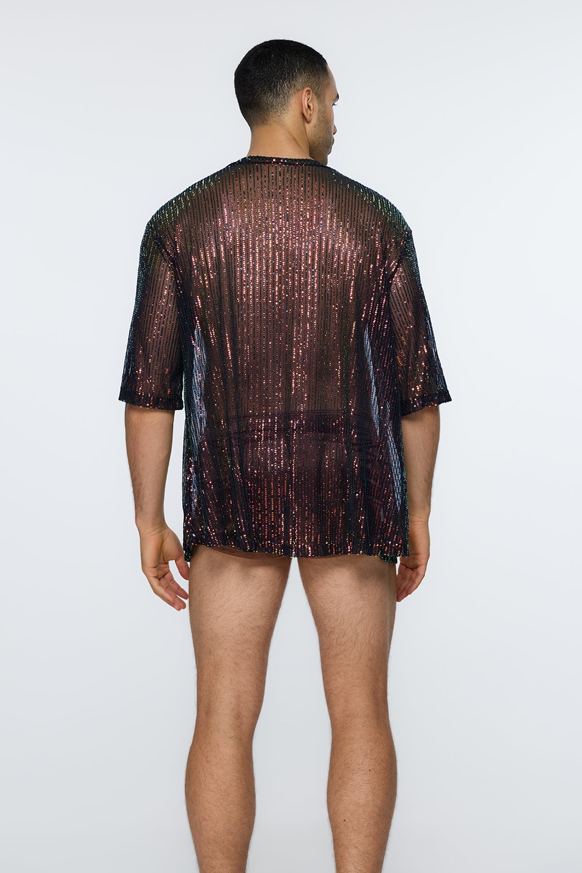 Alpha Stud Sequin Open Front Shirt Multi