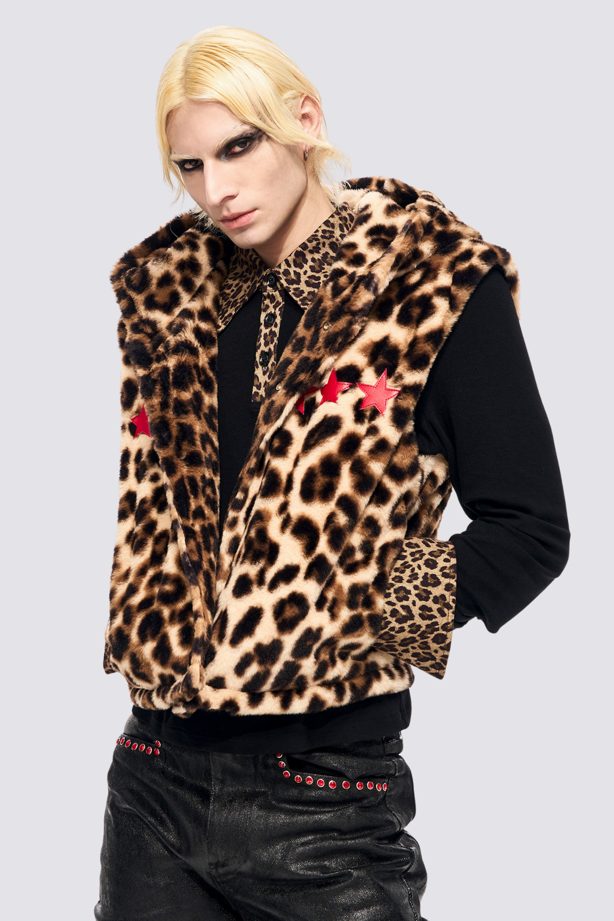 Animal Clash Fur Crop Hooded Vest