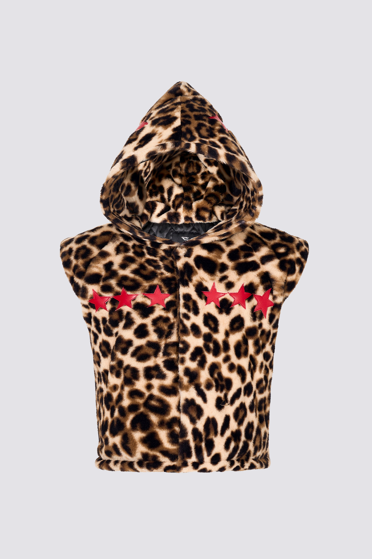 Animal Clash Fur Crop Hooded Vest