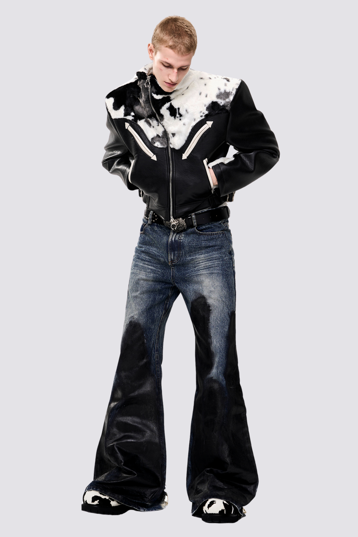 Ash Cloak Fur Leather Jacket Black