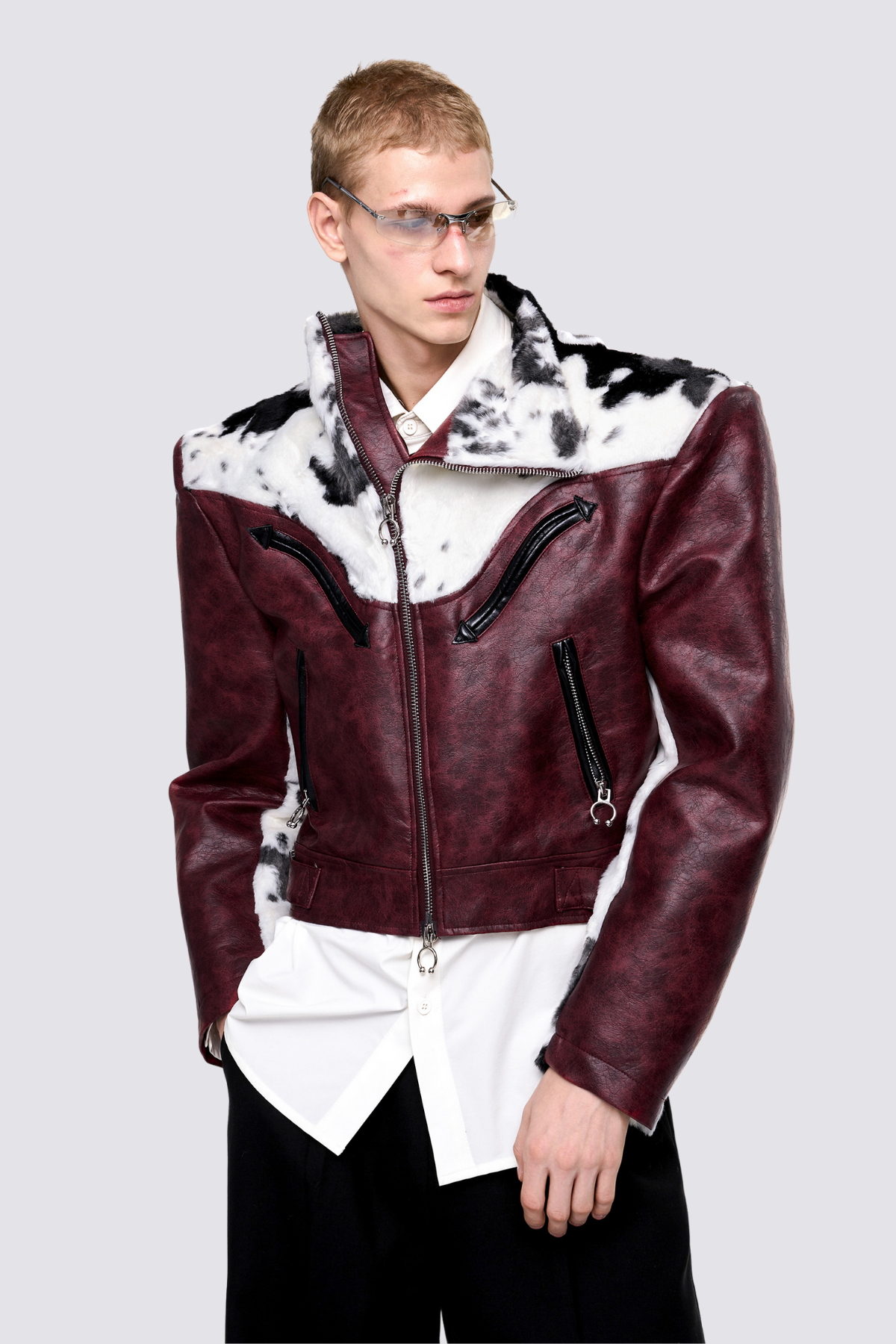 Ash Cloak Fur Leather Jacket Red
