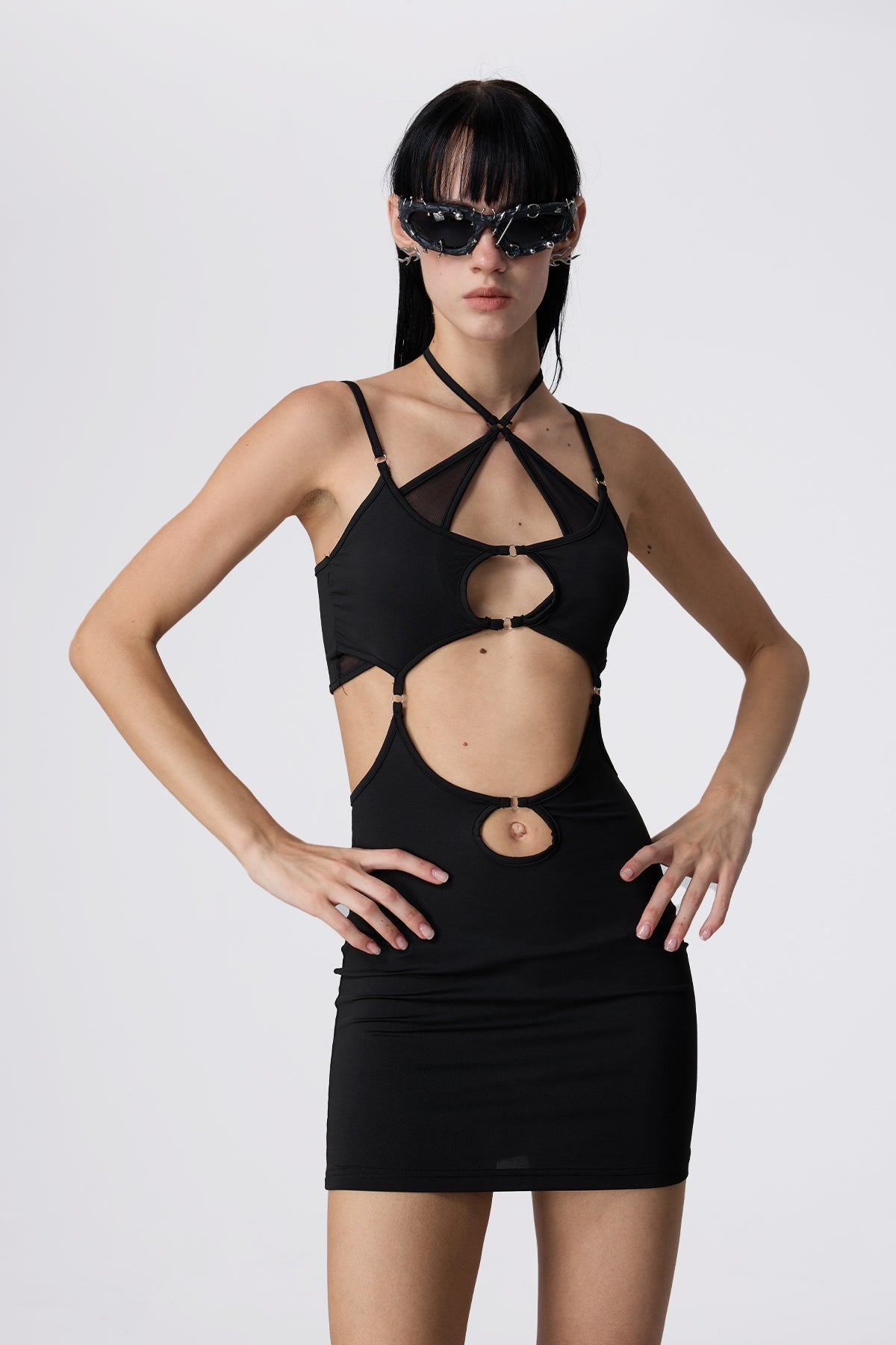 Ash Motion Cutout Halter Neck Mini Dress