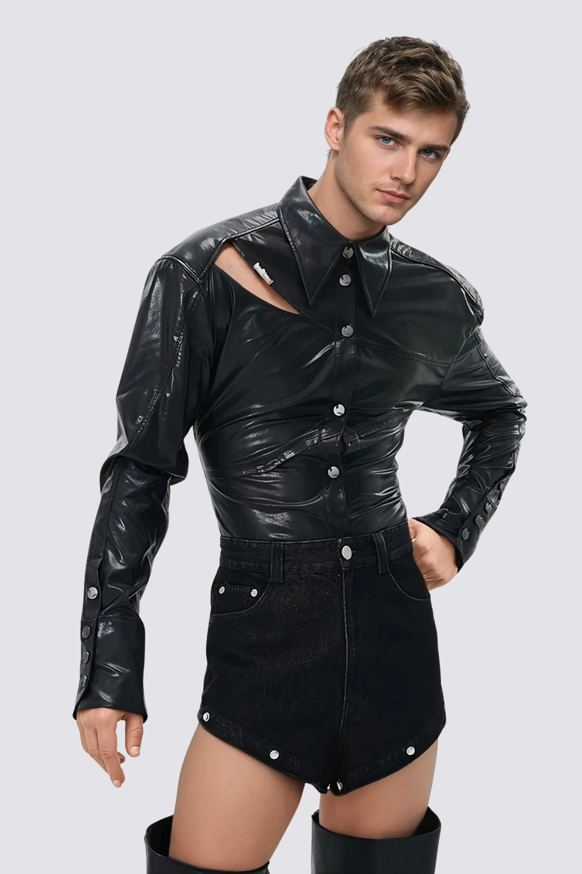 Back Cut Leather Long Sleeve Shirt