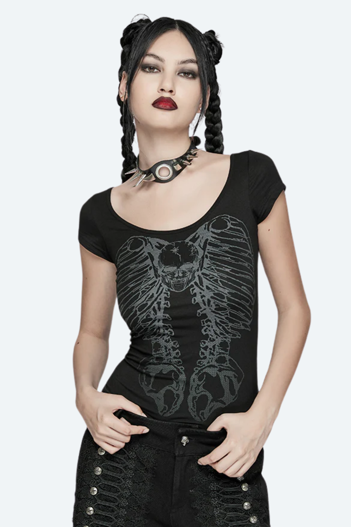 Back Slash Punk Cutout Print Top