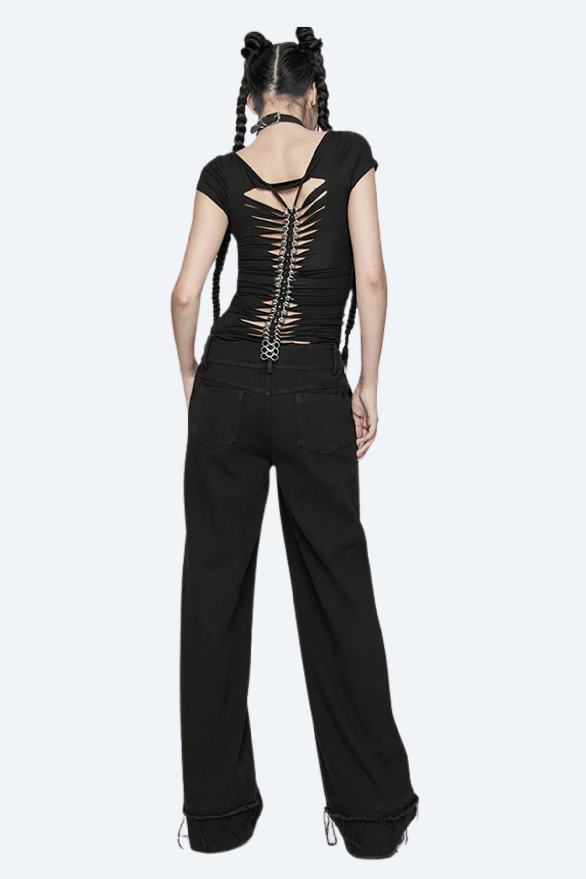 Back Slash Punk Cutout Print Top