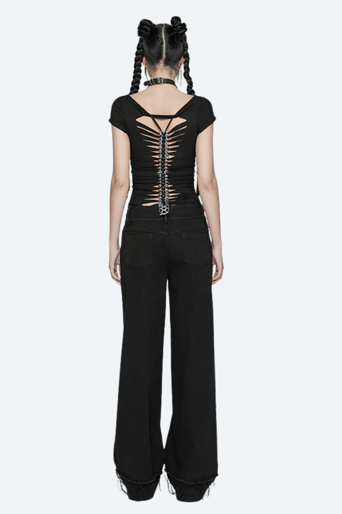 Back Slash Punk Cutout Print Top