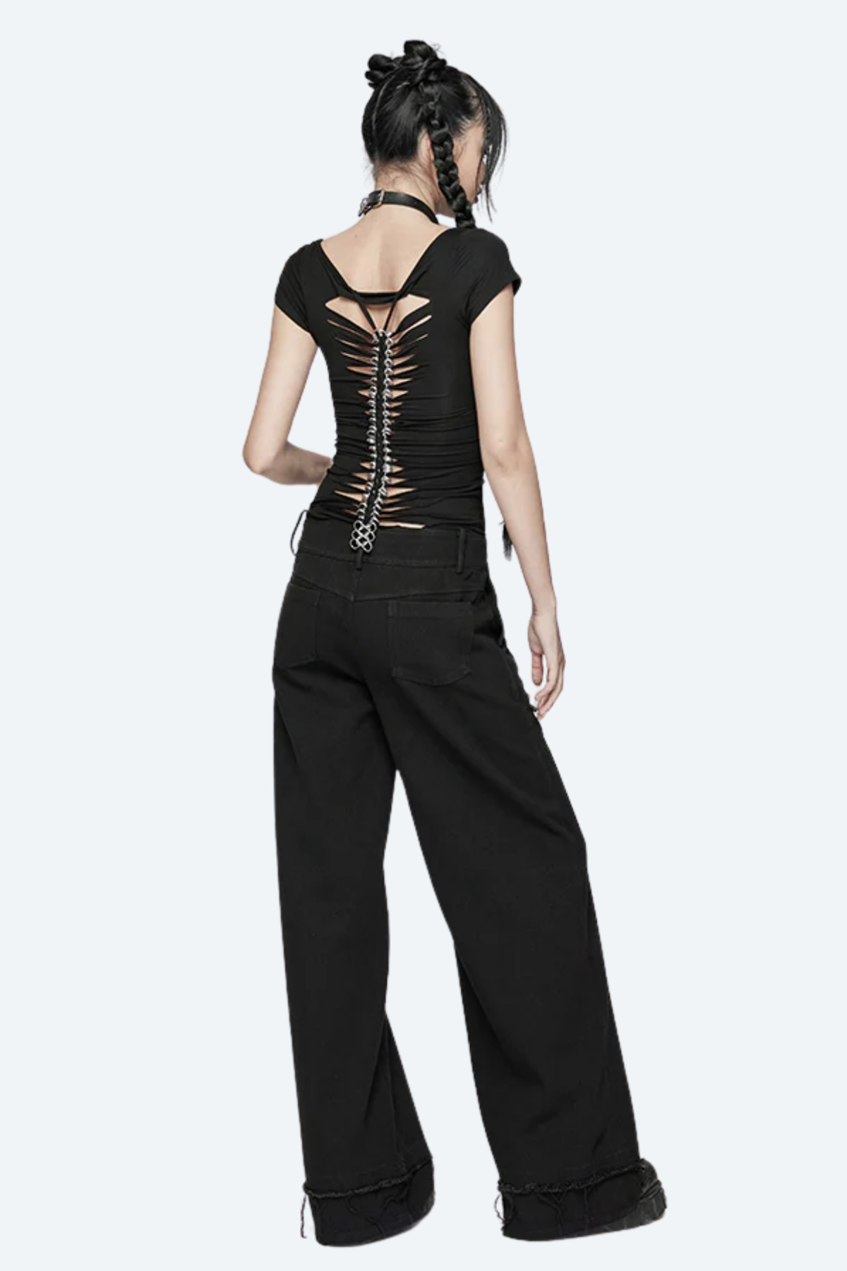 Back Slash Punk Cutout Print Top