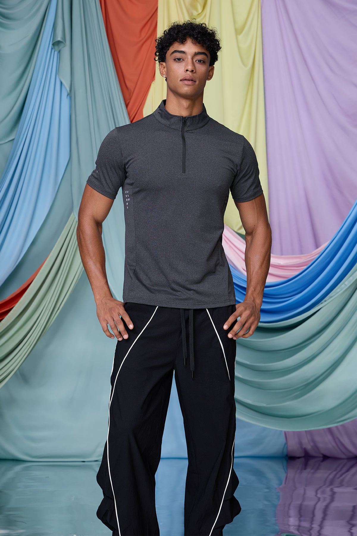 Bare Shadow Zipper T-Shirt Grey