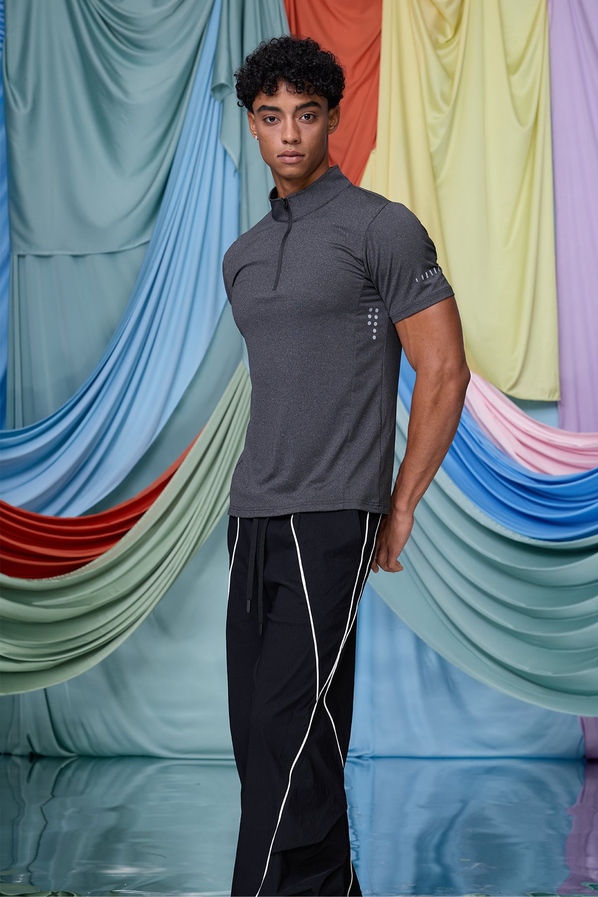 Bare Shadow Zipper T-Shirt Grey
