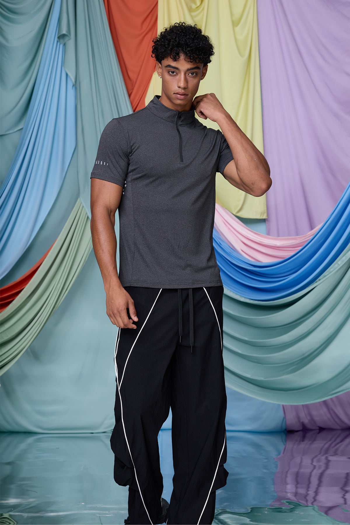 Bare Shadow Zipper T-Shirt Grey