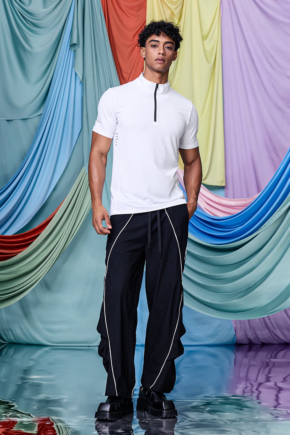 Bare Shadow Zipper T-Shirt White