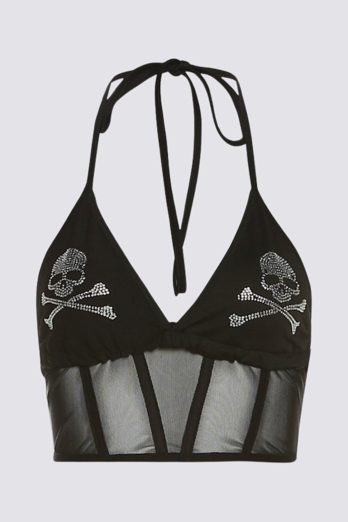 Bare Pulse Rhinestone Halter Neck Crop Top