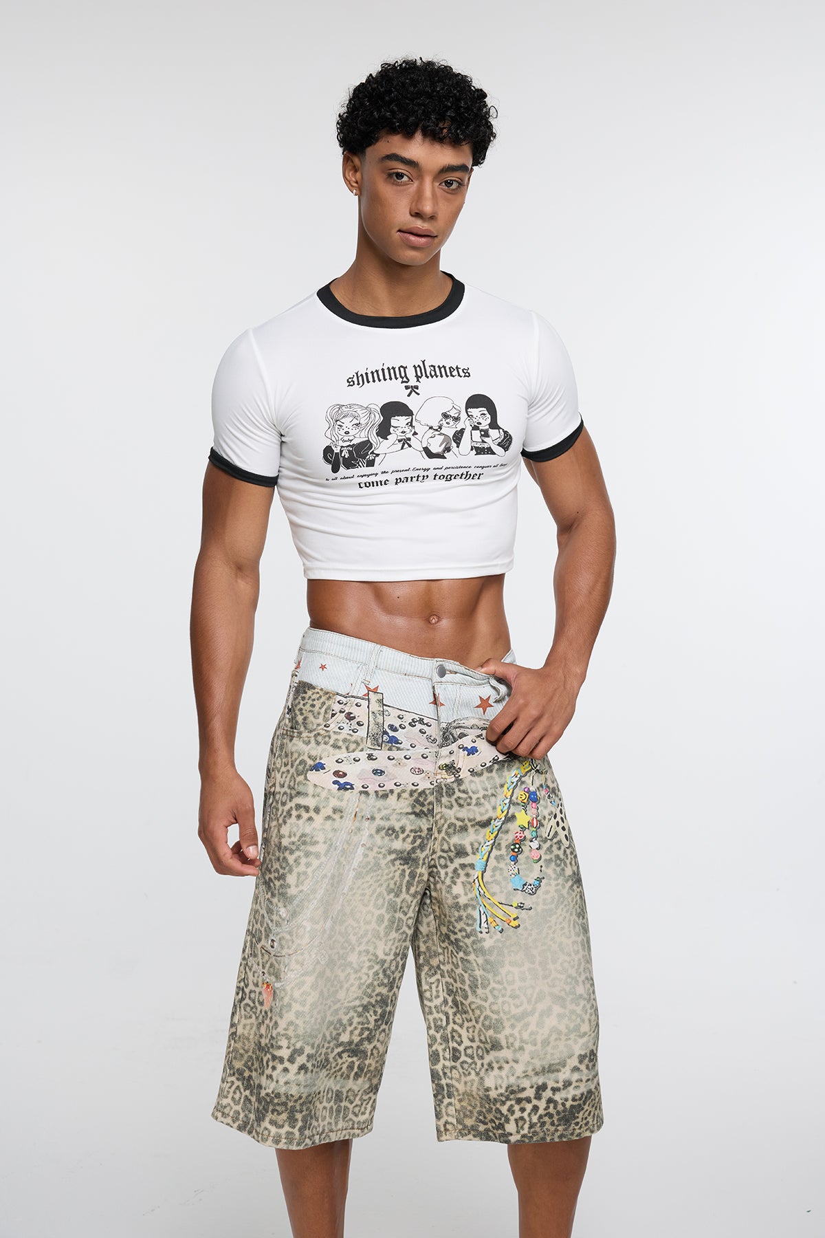 Bared Rib Print Crop Top