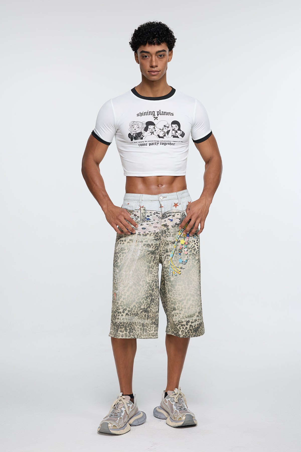 Bared Rib Print Crop Top