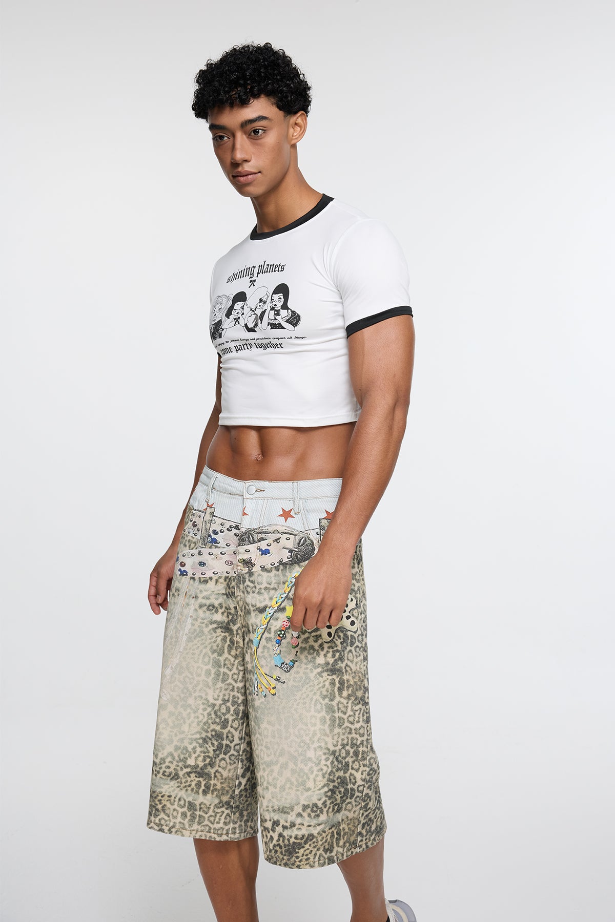 Bared Rib Print Crop Top