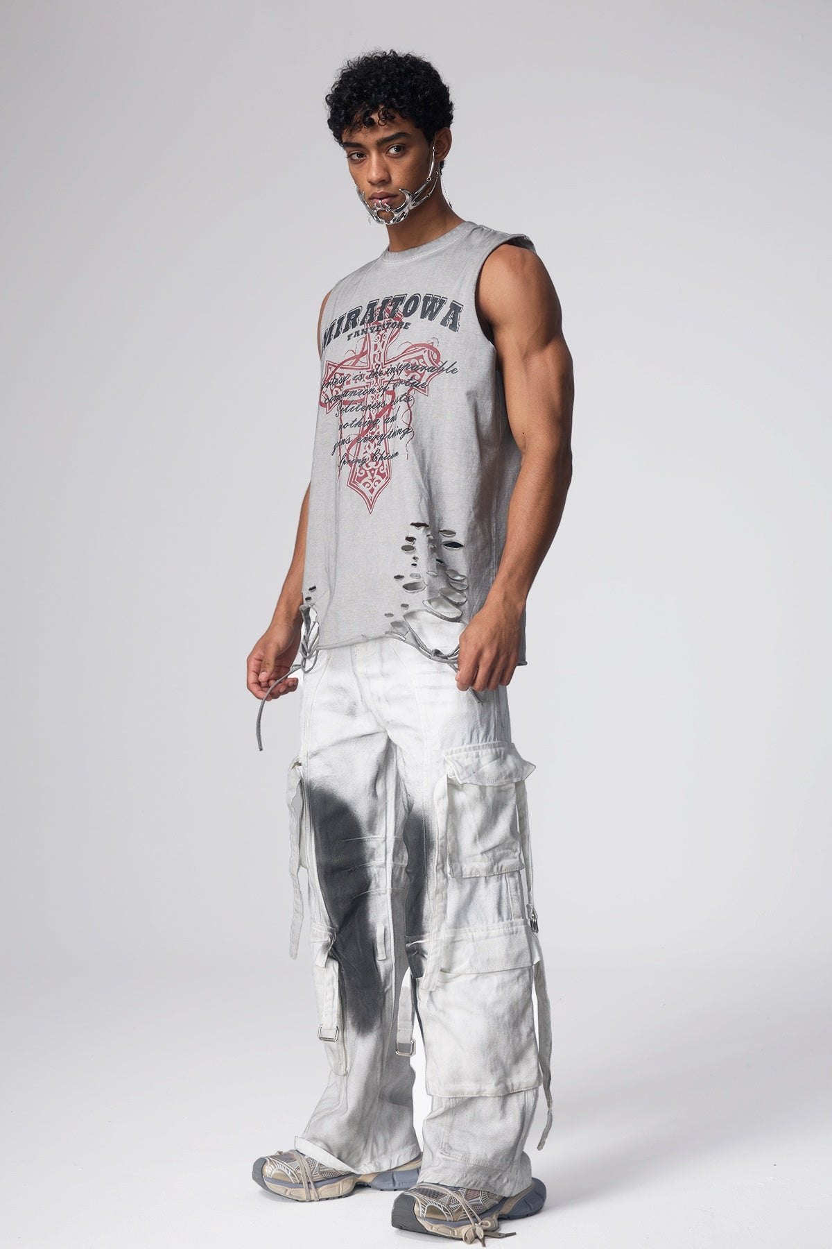 Bass Grip Print Cutout Sleeveless Top