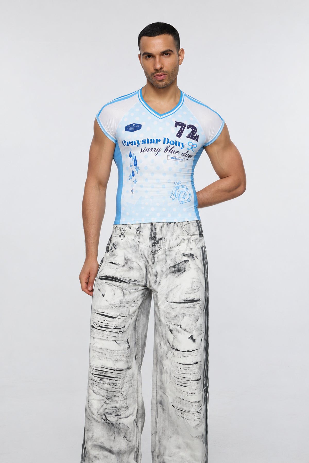 Binary Flux Print T-Shirt Blue