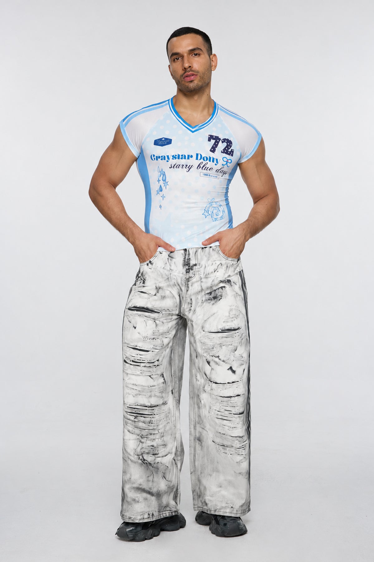 Binary Flux Print T-Shirt Blue