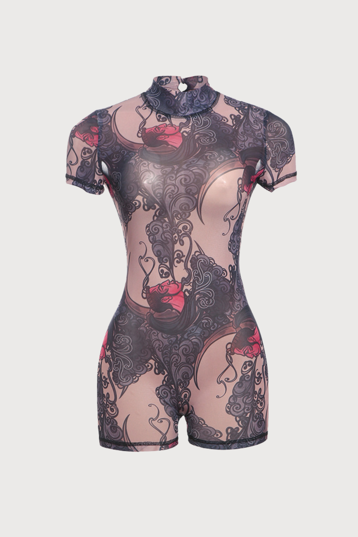 Black Cage Mesh Print Playsuit