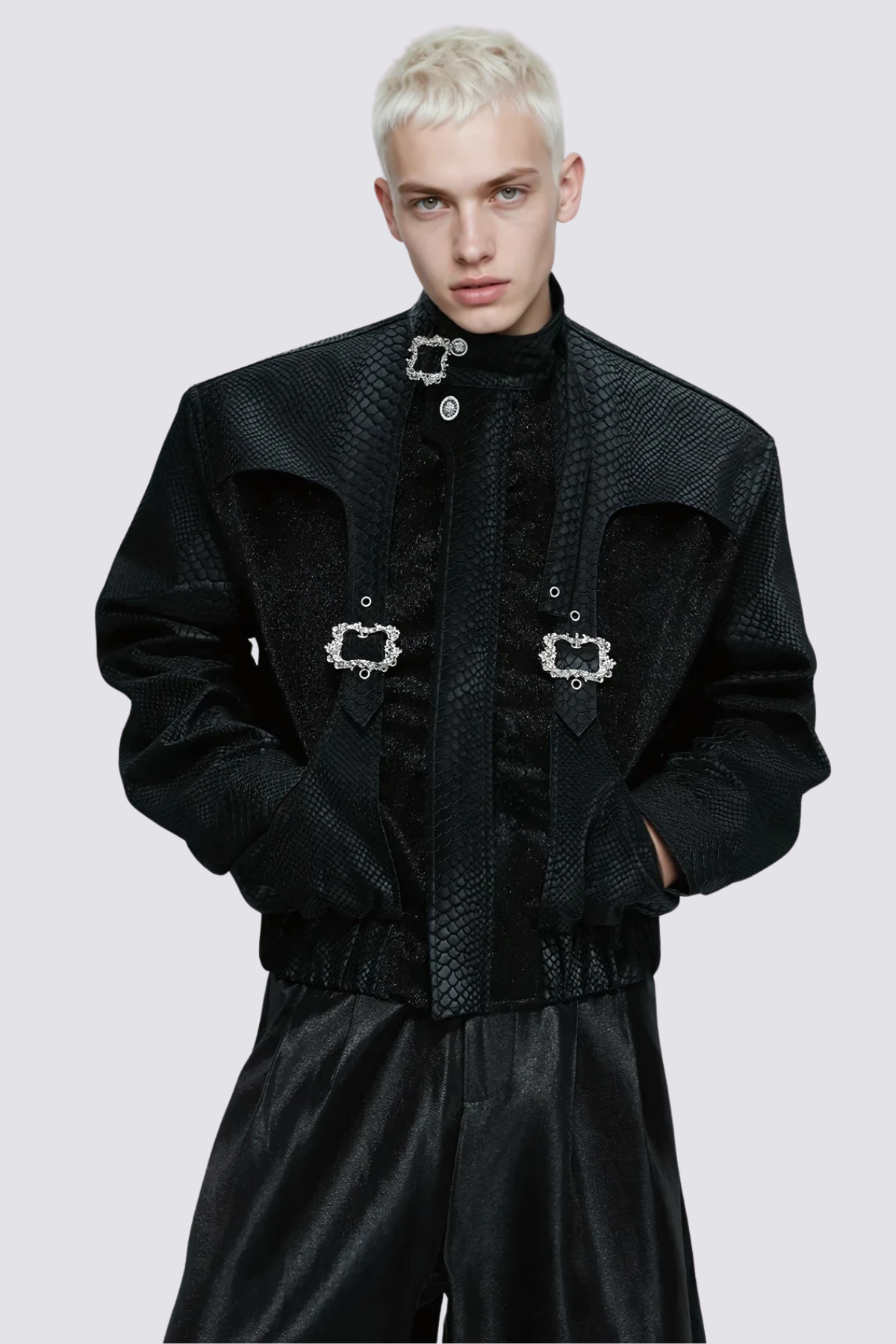 Black Continuum Snakeskin Leather Jacket