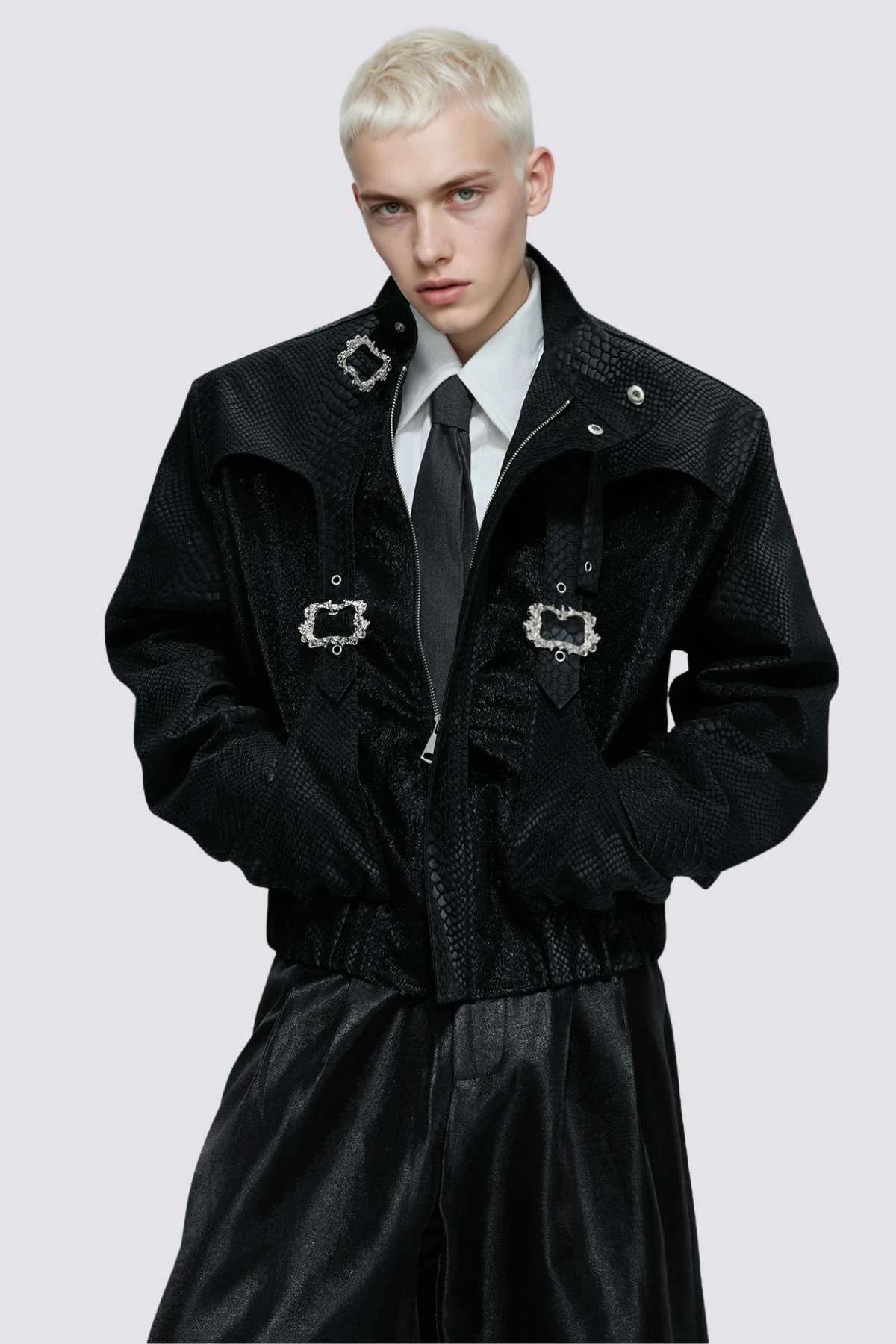 Black Continuum Snakeskin Leather Jacket