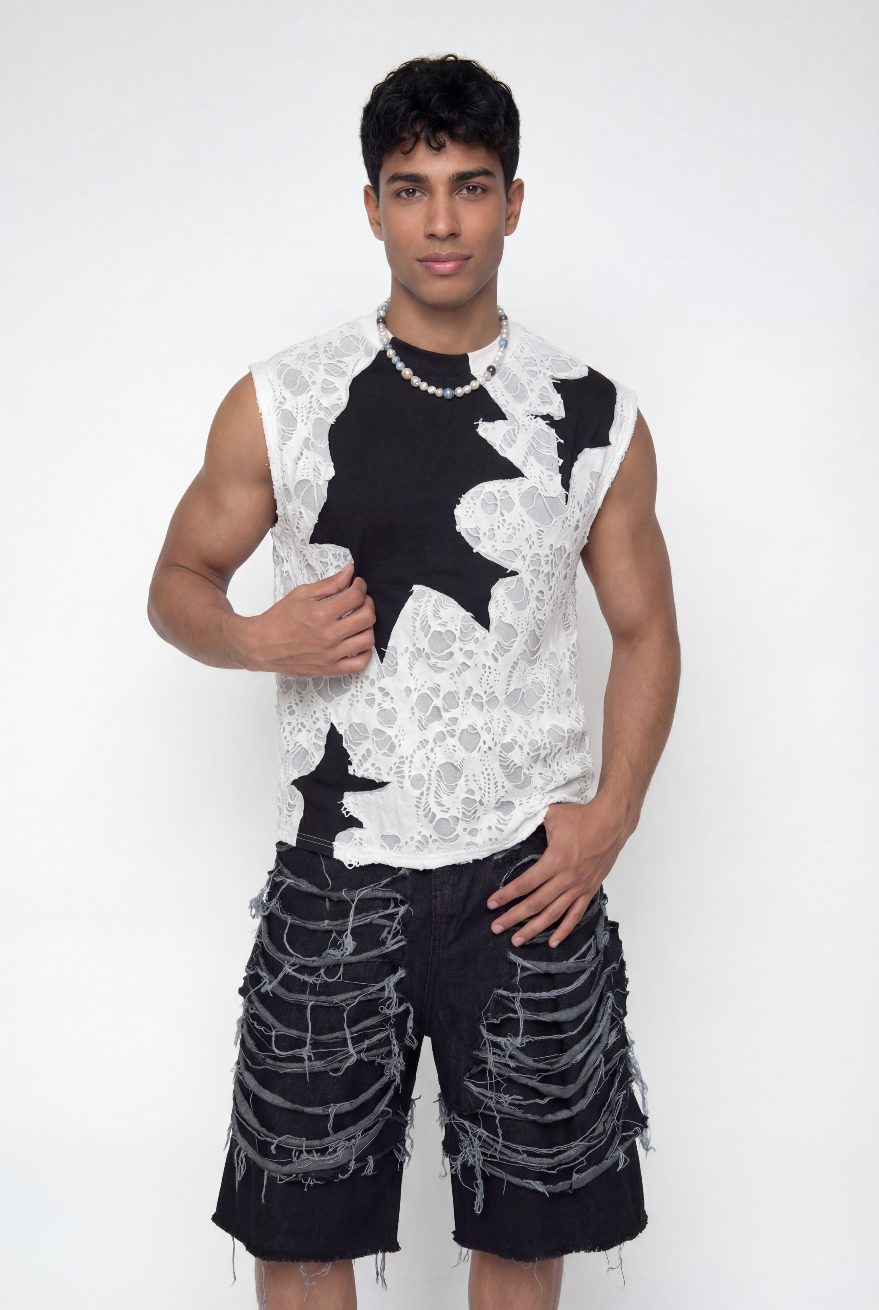 Black Weight Ripped Sleeveless Top