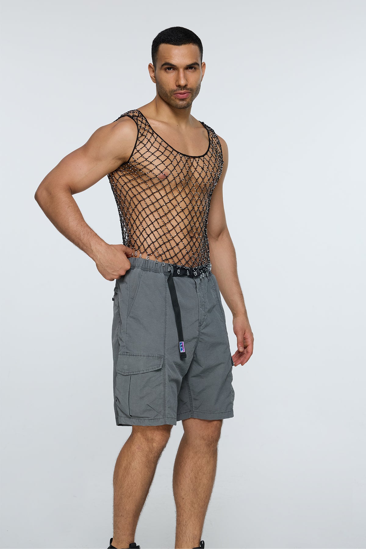 Blank Zero Rhinestone Mesh Tank Top