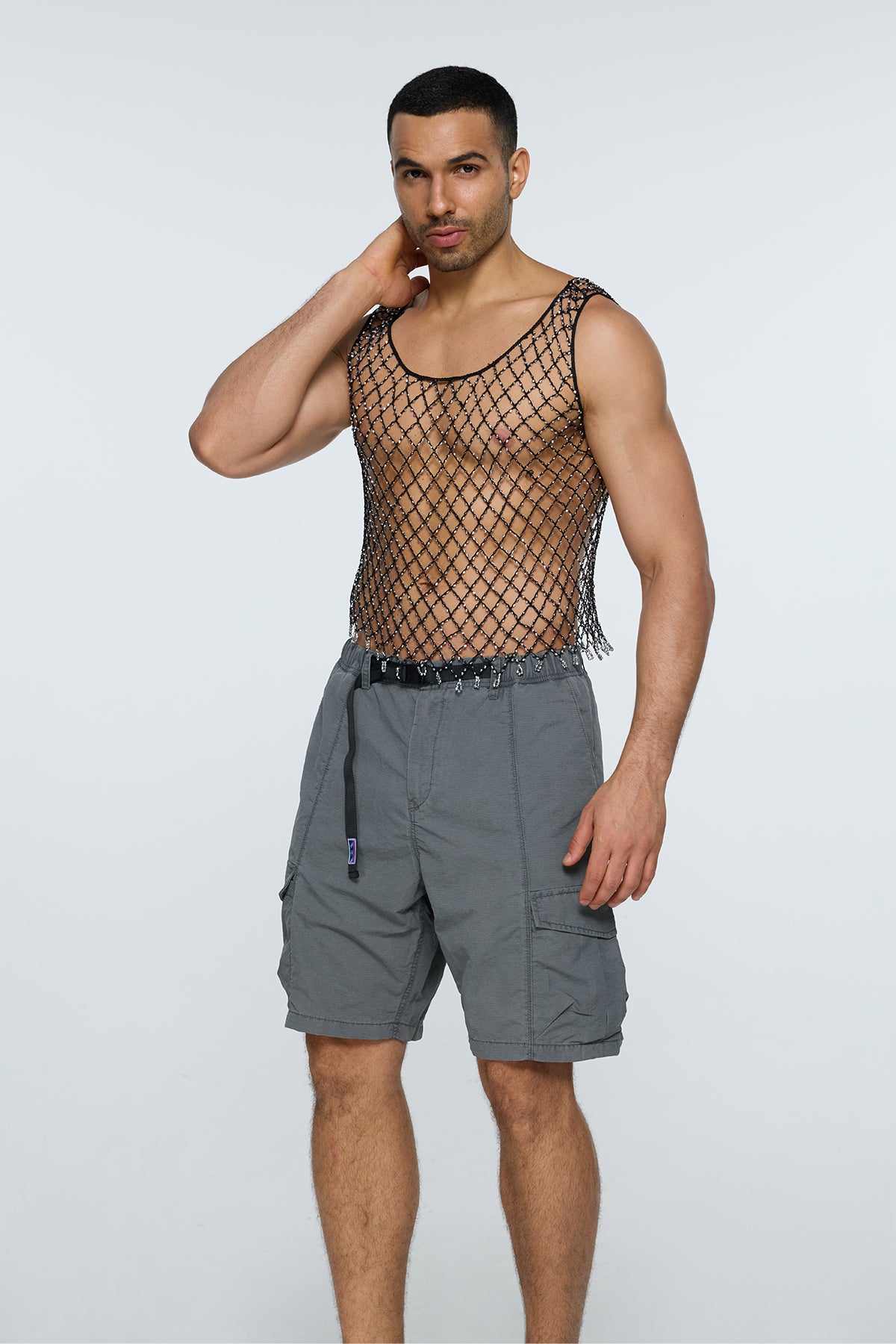 Blank Zero Rhinestone Mesh Tank Top