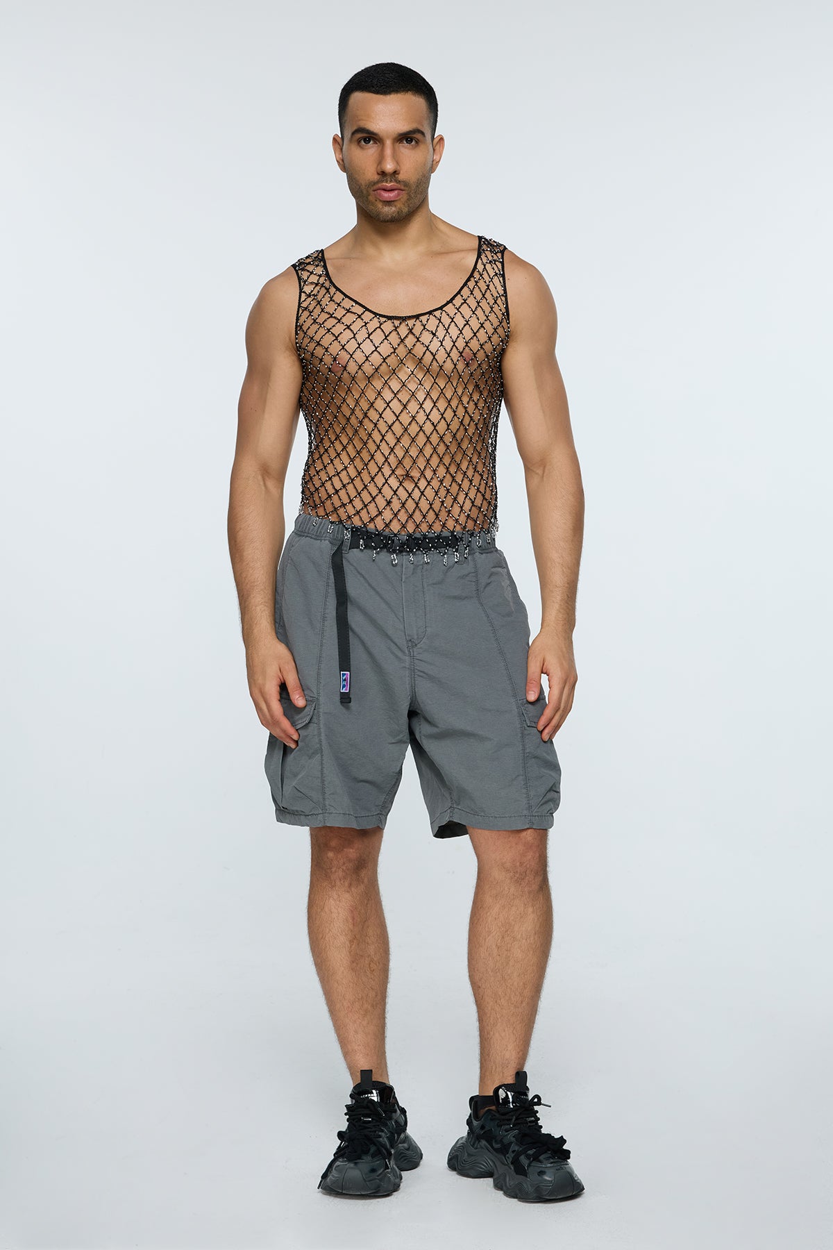 Blank Zero Rhinestone Mesh Tank Top