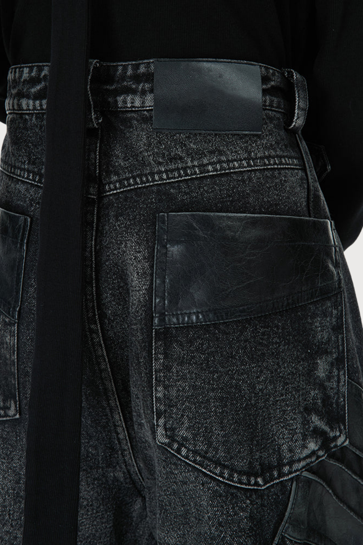 Bleach Line Leather Wide Leg Jeans